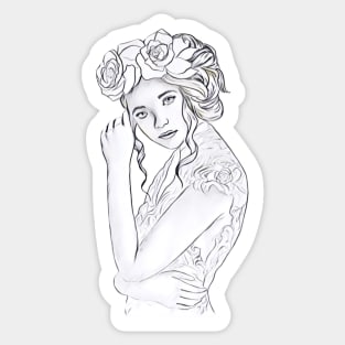 portrait of a woman wearing a flower crown Sticker